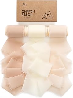 Vitalizart Chiffon Ribbon Light Nude 2" x 15 Yd Cream White Silk Like Handmade Frayed Edges Fringe for Wedding Invitations Bridal Shower Bouquets Gift Wrapping Holiday Decor Beige Ivory