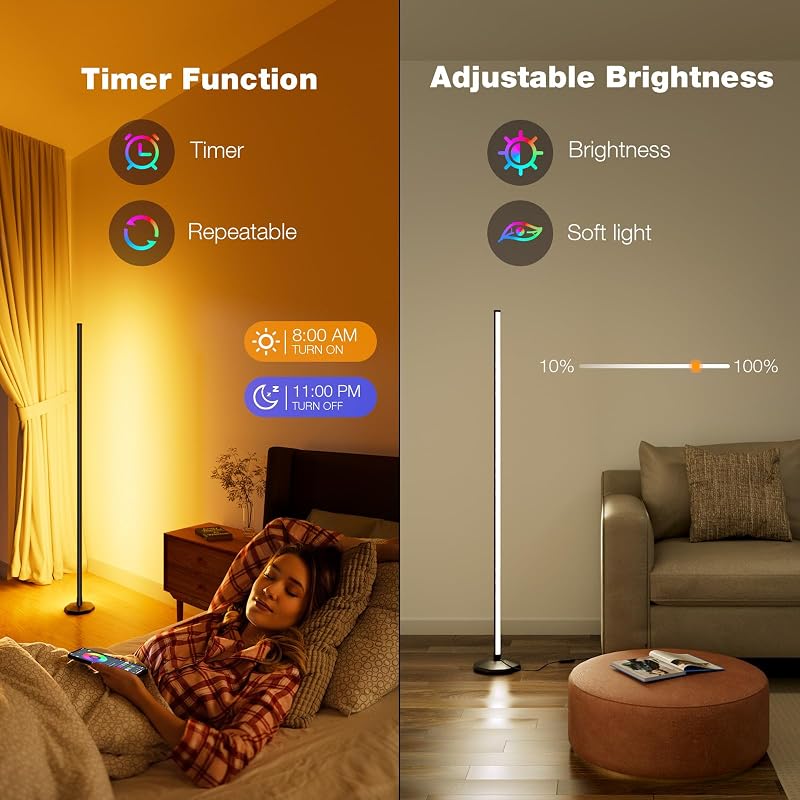 Buyya 165,5 cm LED álló lámpa RGB távirányítóval, app vezérléssel, színváltó, dimmelhető, zeneszinkron