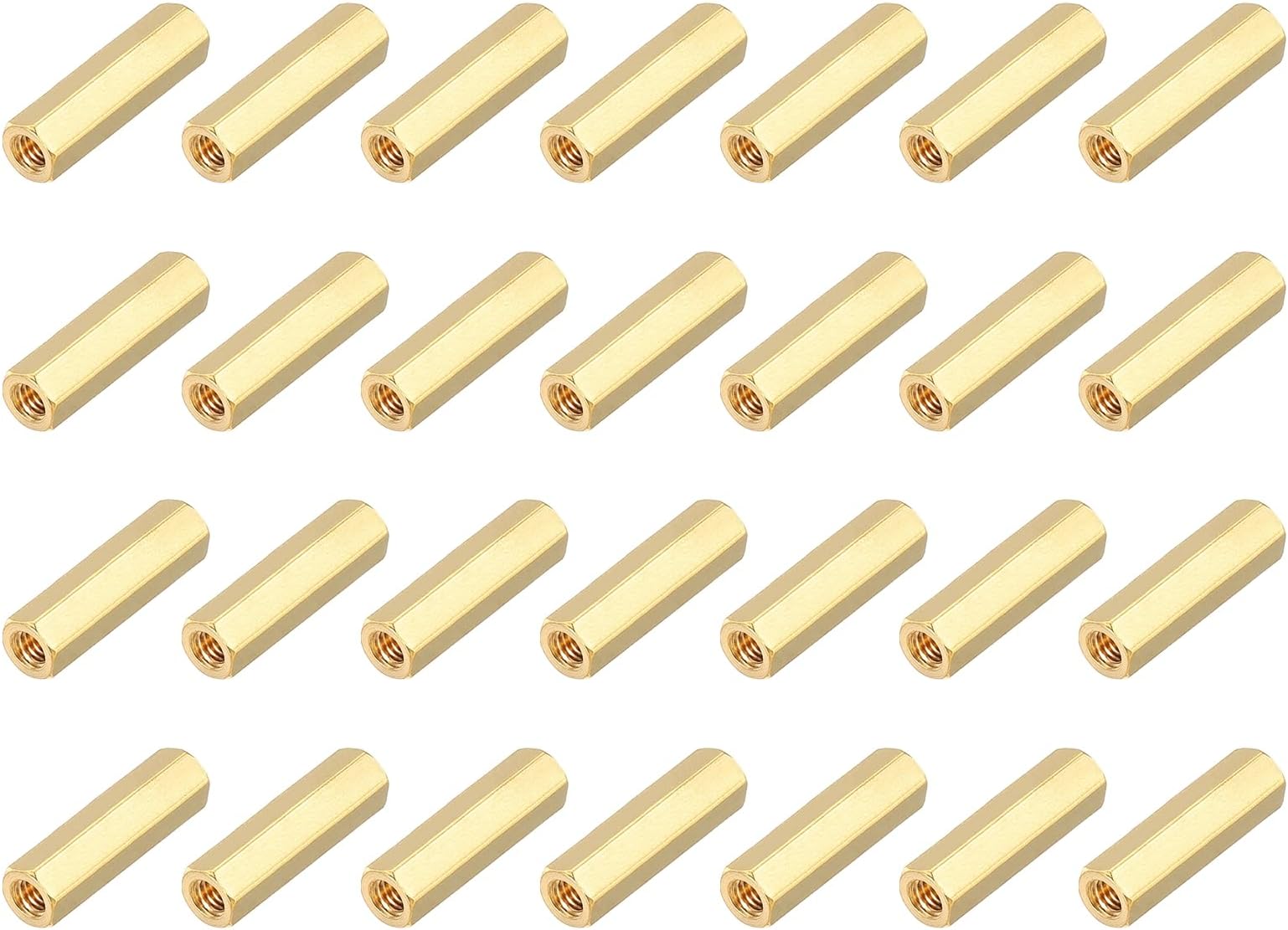 sourcing map Brass Hex Coupling Nuts, M3x15mm Female Thread Hexagonal Standoffs Spacer Nuts Screws for PCB Motherboard Circuit Board(Gold Tone, Pack of 28)