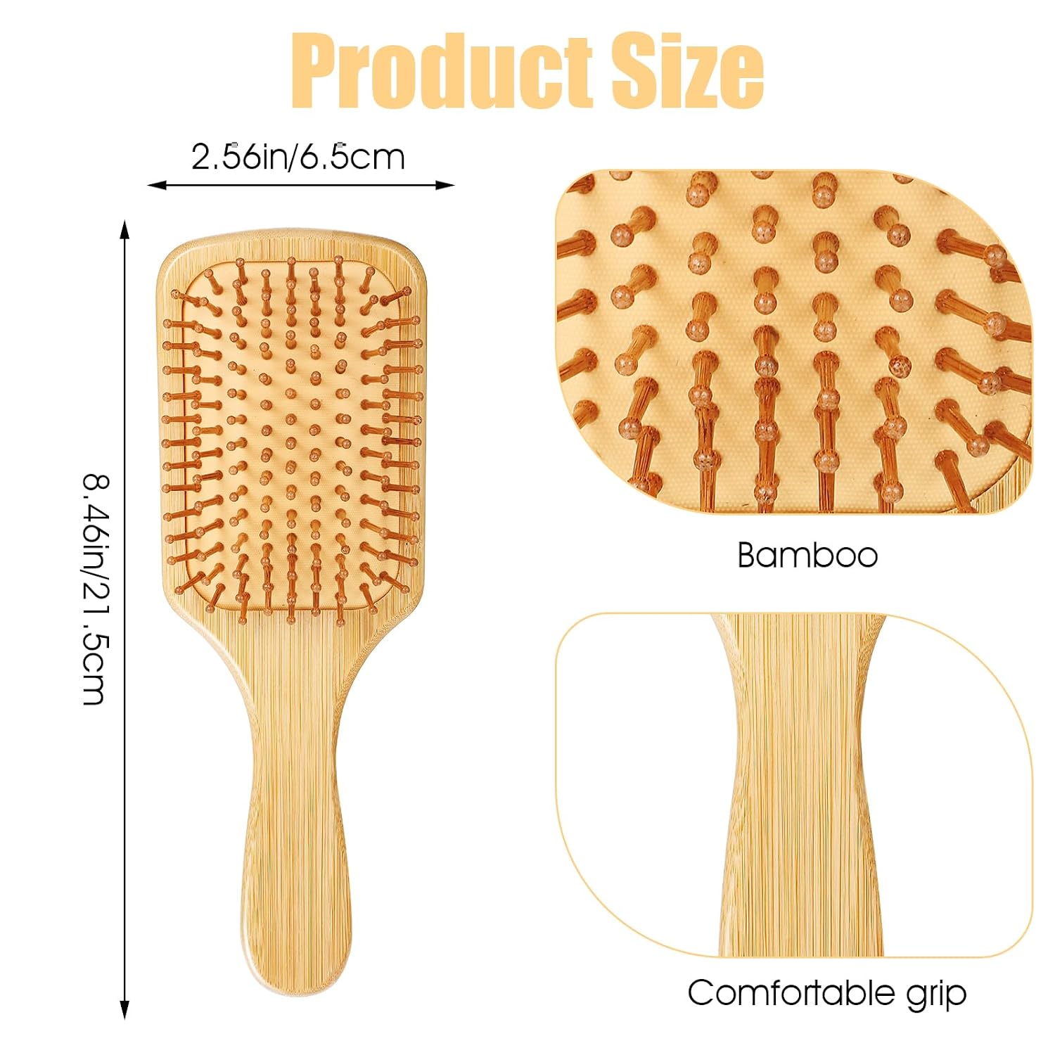 10 Pcs Bamboo Hair Brush, Bulk Round-tipped Bamboo Bristles Detangling Brush Paddle Lightweight Massage Anti Static for Women Men and Children, Stimulates Scalp for Hair Growth (Small, Count, 10)