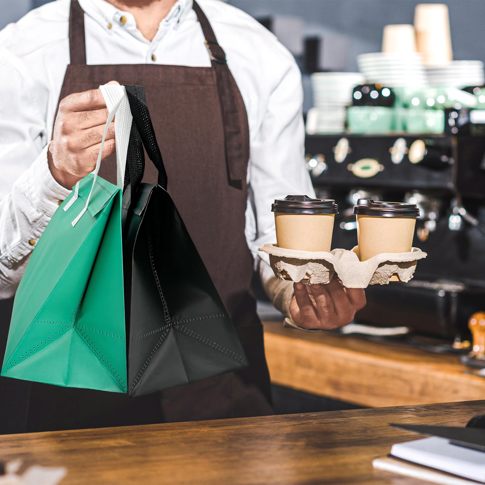 120 bolsas aisladas para llevar a granel en bolsa de almuerzo con aislamiento térmico para alimentos fríos calientes, pizza, café, leche, té, bolsa térmica para catering, restaurante, picnic (9.5 x