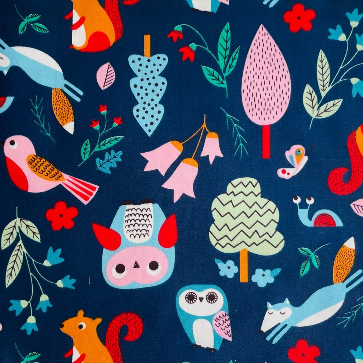 DMFR Woodland Animal Fabric Squares 5 x 5 Inch, 42 Pcs Cotton Precut Quilting Fabric Charm Pack, Forest Fox Owl Hedgehog Mushroom Quilt Squares for Kids Sewing, Patchwork, DIY Crafts
