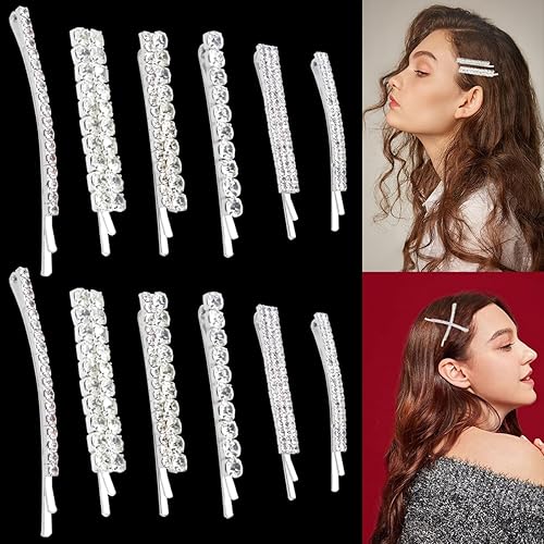 12 pinzas para el pelo de novia con diamantes de imitación, horquillas de pelo de aleación de diamantes de imitación, pinzas de pelo de cristal,
