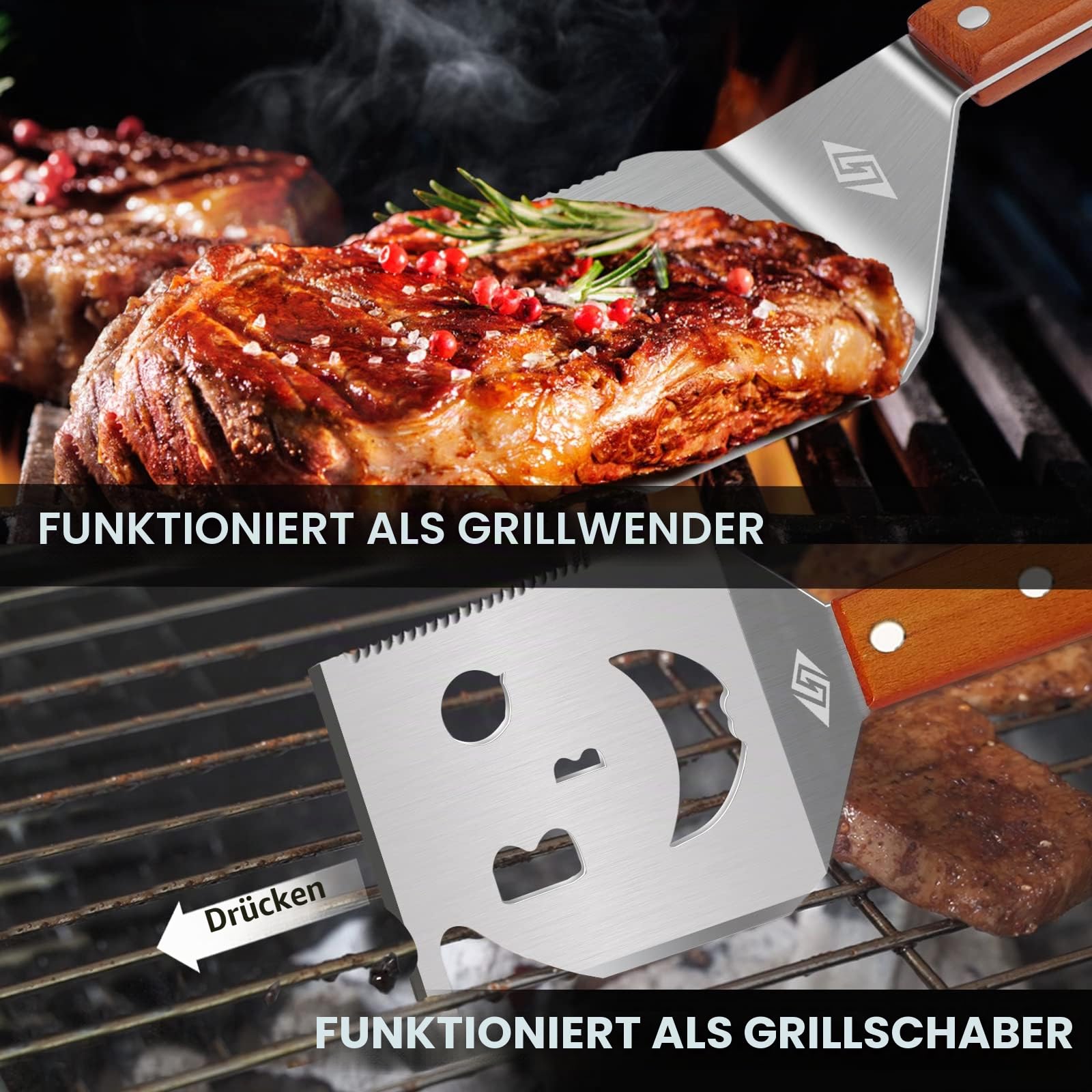 Grillspatel für Grill, 7-in-1-Grillwerkzeug für Grill,Multifunktion Grillwerkzeug, Papa-Geschenke, Geschenke für Männer.