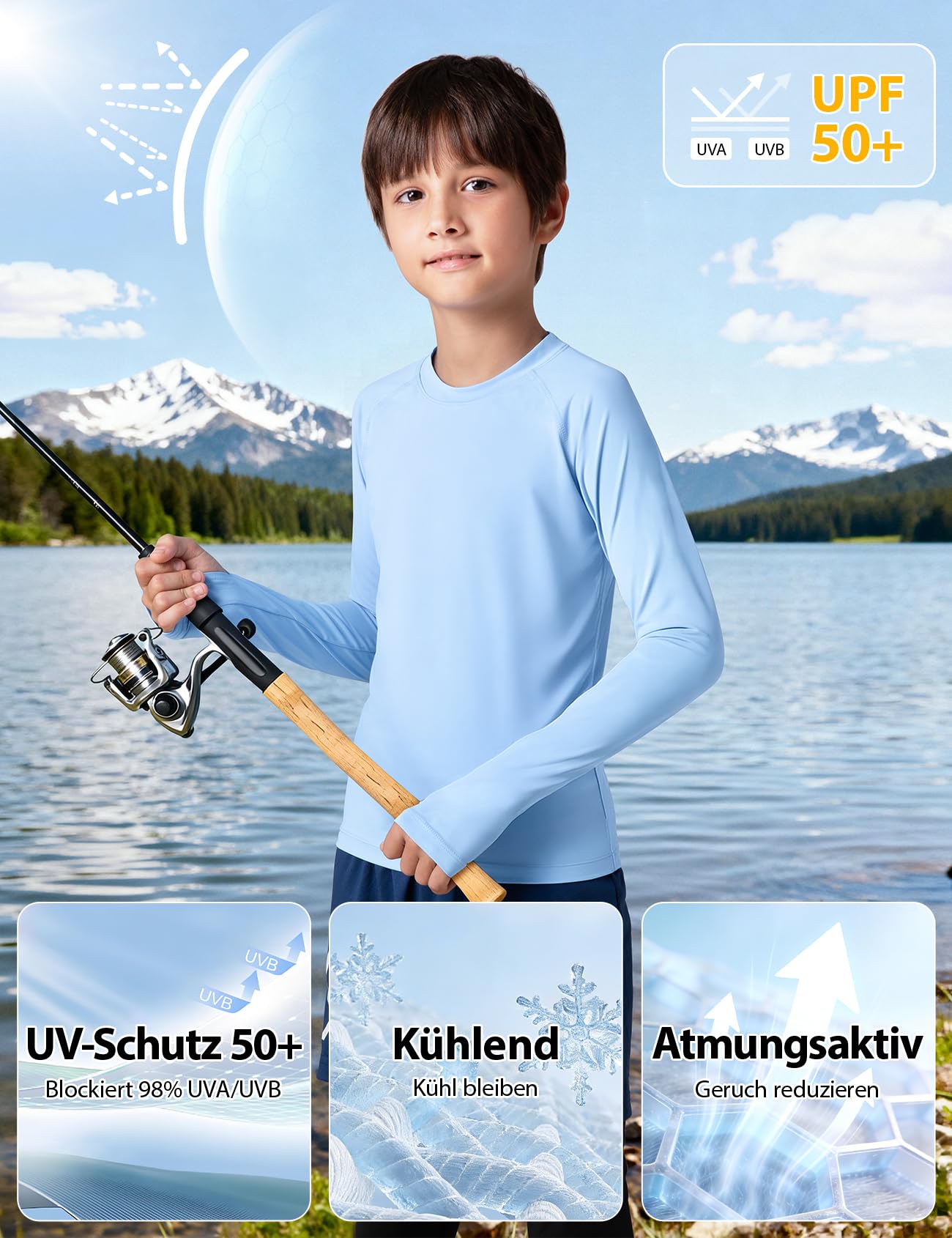 Niksa UV Shirt Kinder Langarm Schwimmshirt UPF 50+ Schnelltrocknend Rashguard für Jungen 6-16 Jahre Wassersport Badeshirt - 4