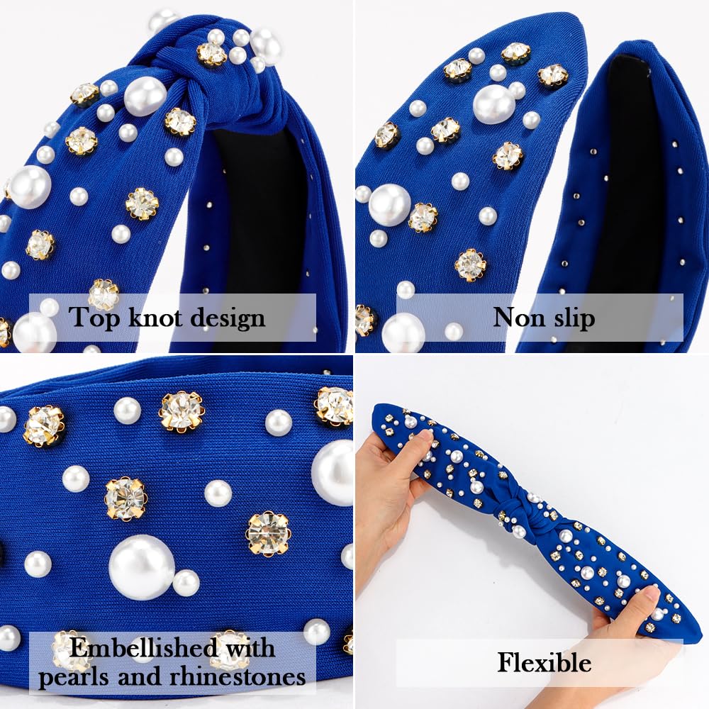 Amazon.com : Atoden Knotted Headbands with Pearl Rhinestone  display picture 3