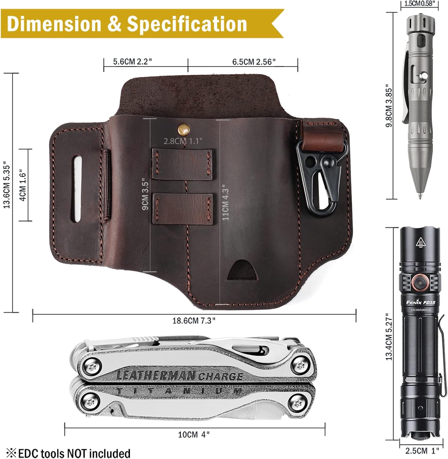 VIPERADE PJ35 Multitool Sheath for Belt, Leather EDC Pocket Organizer for Men, EDC Leather Sheath, EDC Belt Organizer (Brown) - Image 5