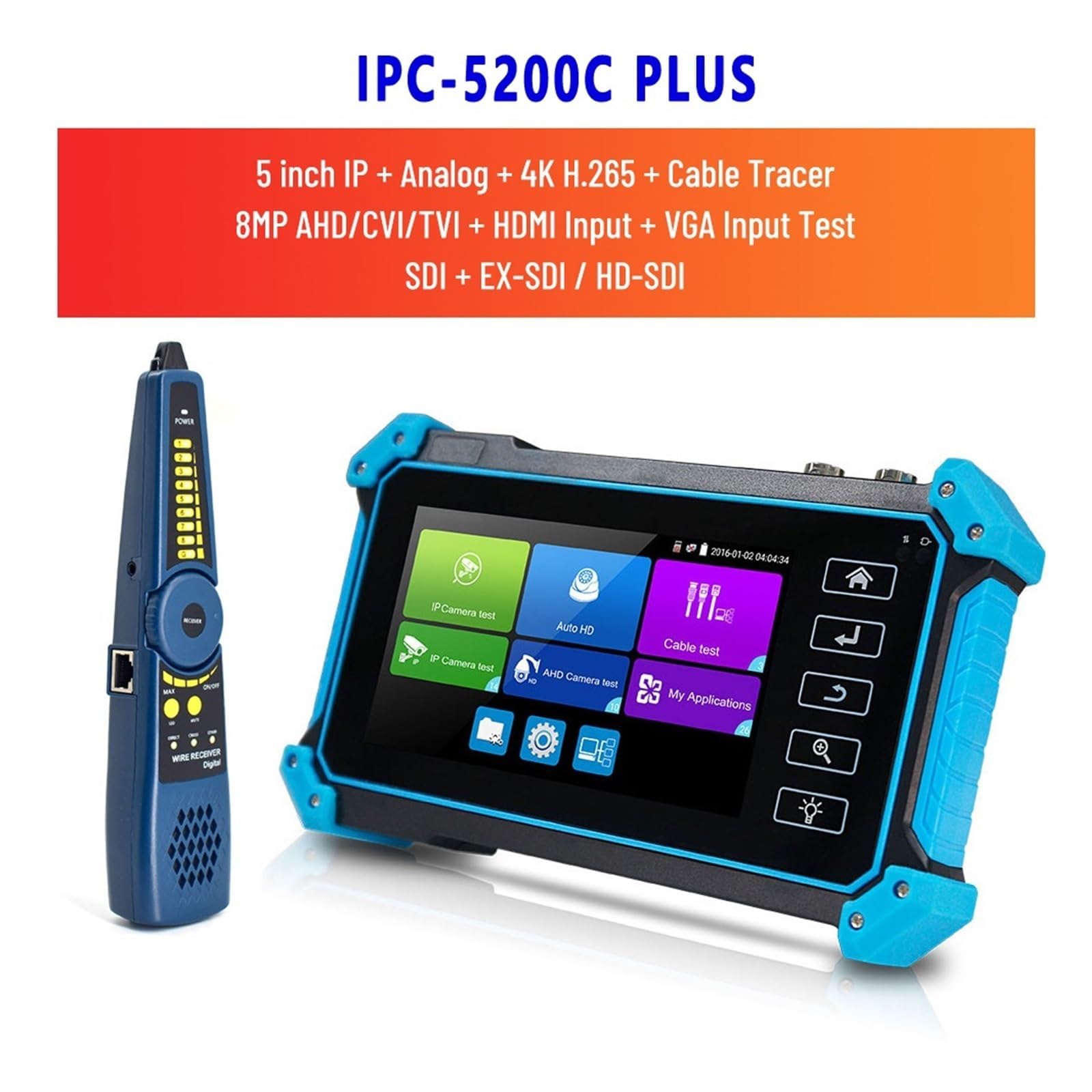 Tester professionale CCTV, monitor video portatile e tracciatore di cavi, HDMI 4K, analisi di rete UTP/RJ45, localizzatore di guasti PoE e TDR per professionisti della sicurezza