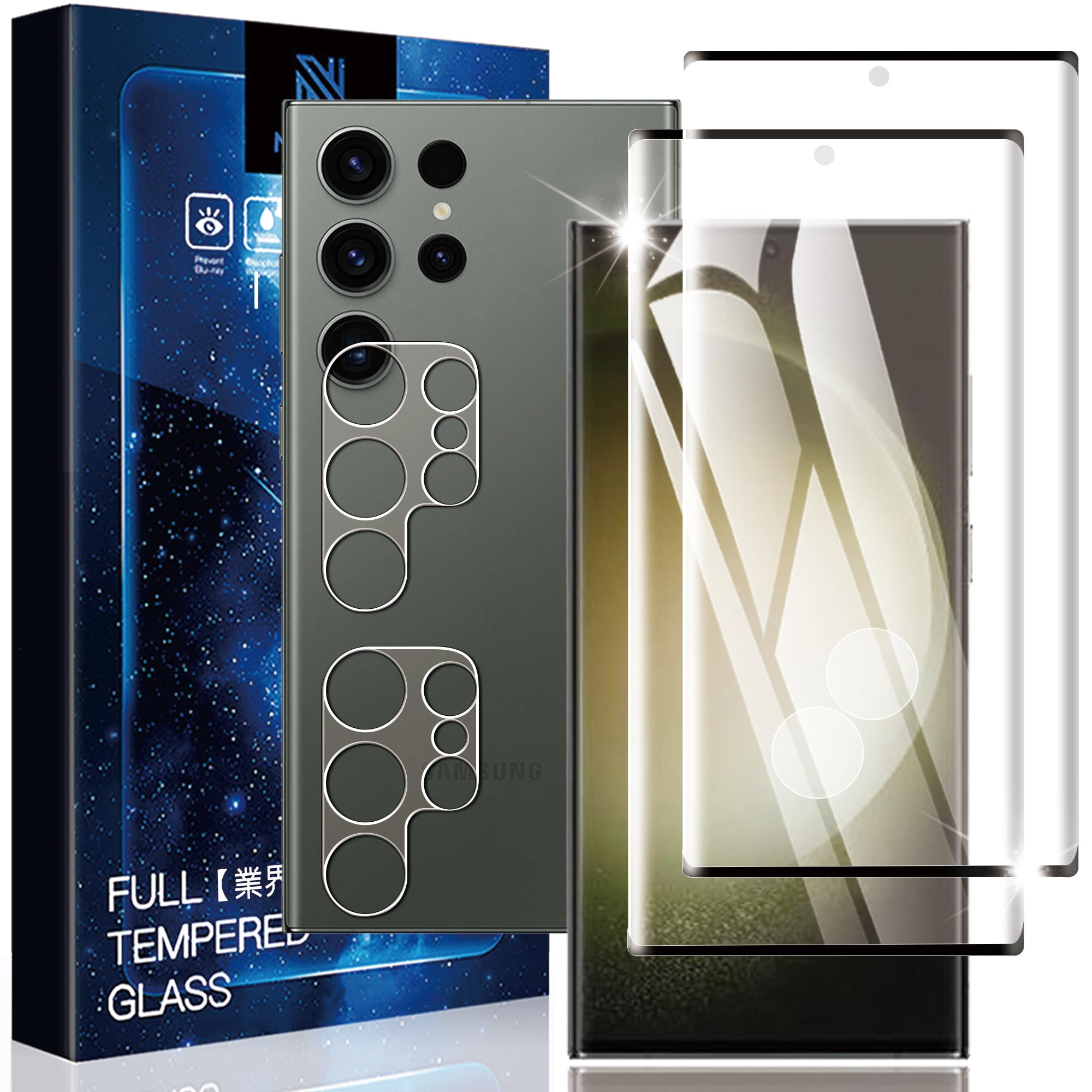 Nutmeg Galaxy S23 Ultra ガラスフィルム(2枚)+Galaxy S23 Ultra カメラフィルム(2枚)【旭硝子素材製】SCG20 SC-52D フィルム 硬度9H ギャラクシーS23 Ultra 保護フィルム 強化ガラス 3D曲面 高透過率 飛散防止 指紋防止 耐衝撃 簡単貼り付け 気泡ゼロ 撥水撥油