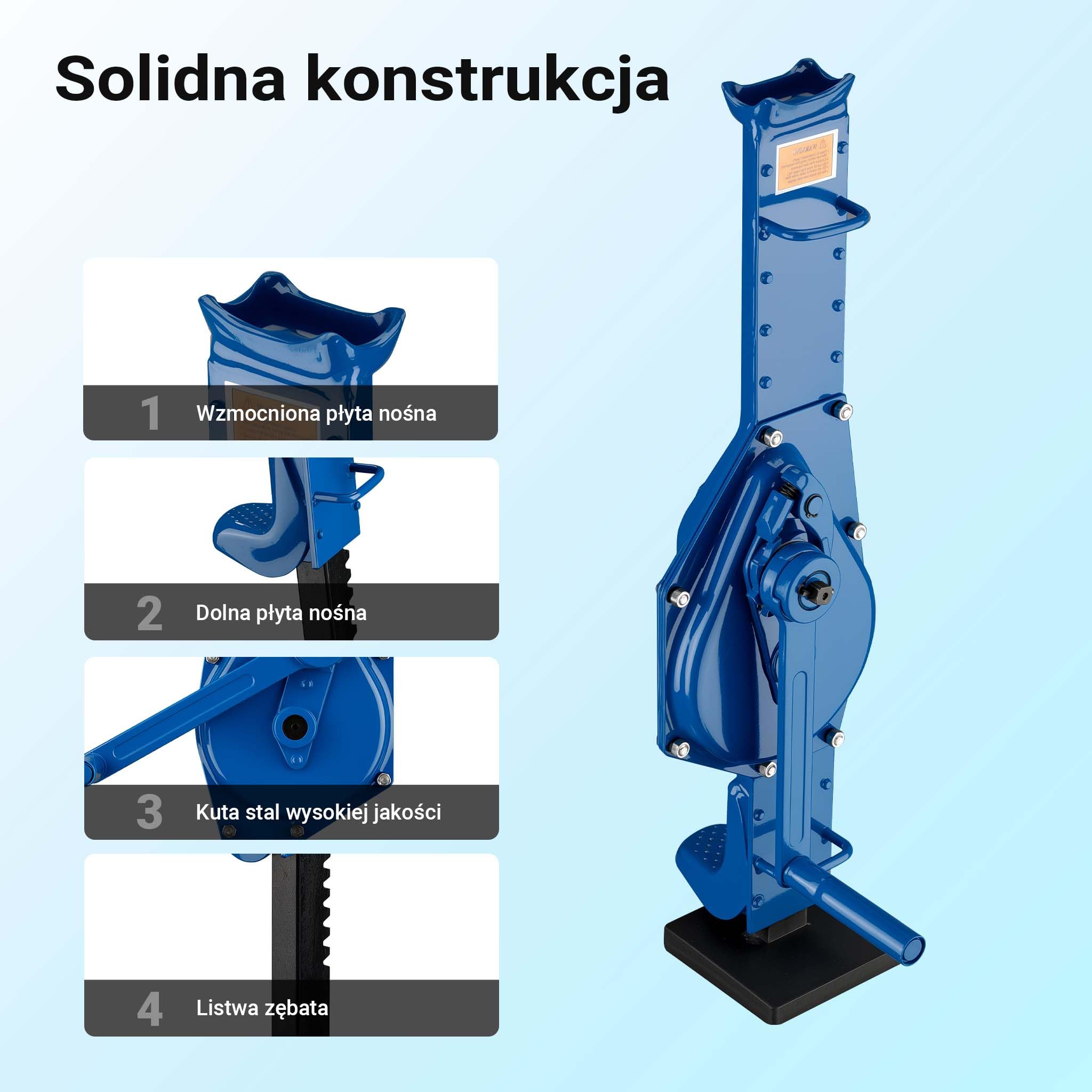 Wiltec Podnośnik kolejowy korbowy 3000kg o wysokości 725mm wysokość podnoszenia 350mm stalowy