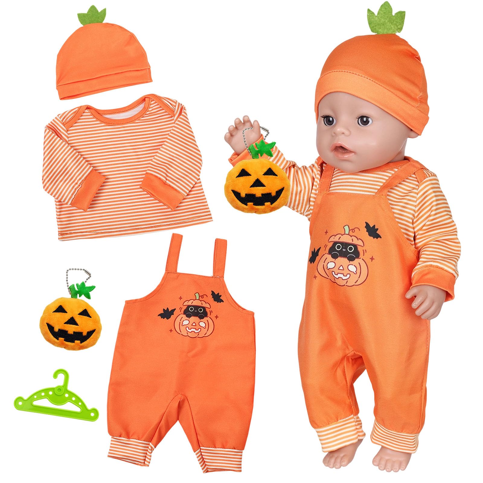 5 Pcs Pumpkin Baby Doll Clothes 14-17 inch, Halloween Dolls Clothes Outfits
