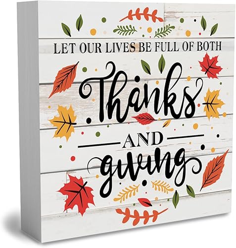Miniatura 1 de Cartel rústico de madera de Acción de Gracias, bonito letrero de otoño, caja de madera decorativa de granja, placa de bloque para pared, escritorio,