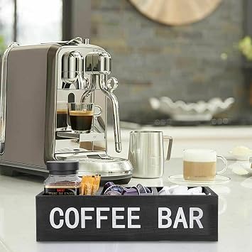 ELLDOO Coffee Bar Wooden Storage Box with Removable Grids, Station Organizer Pod Holder, Rustic Coffee Accessories for Counter, Farmhouse Kitchen, Black
