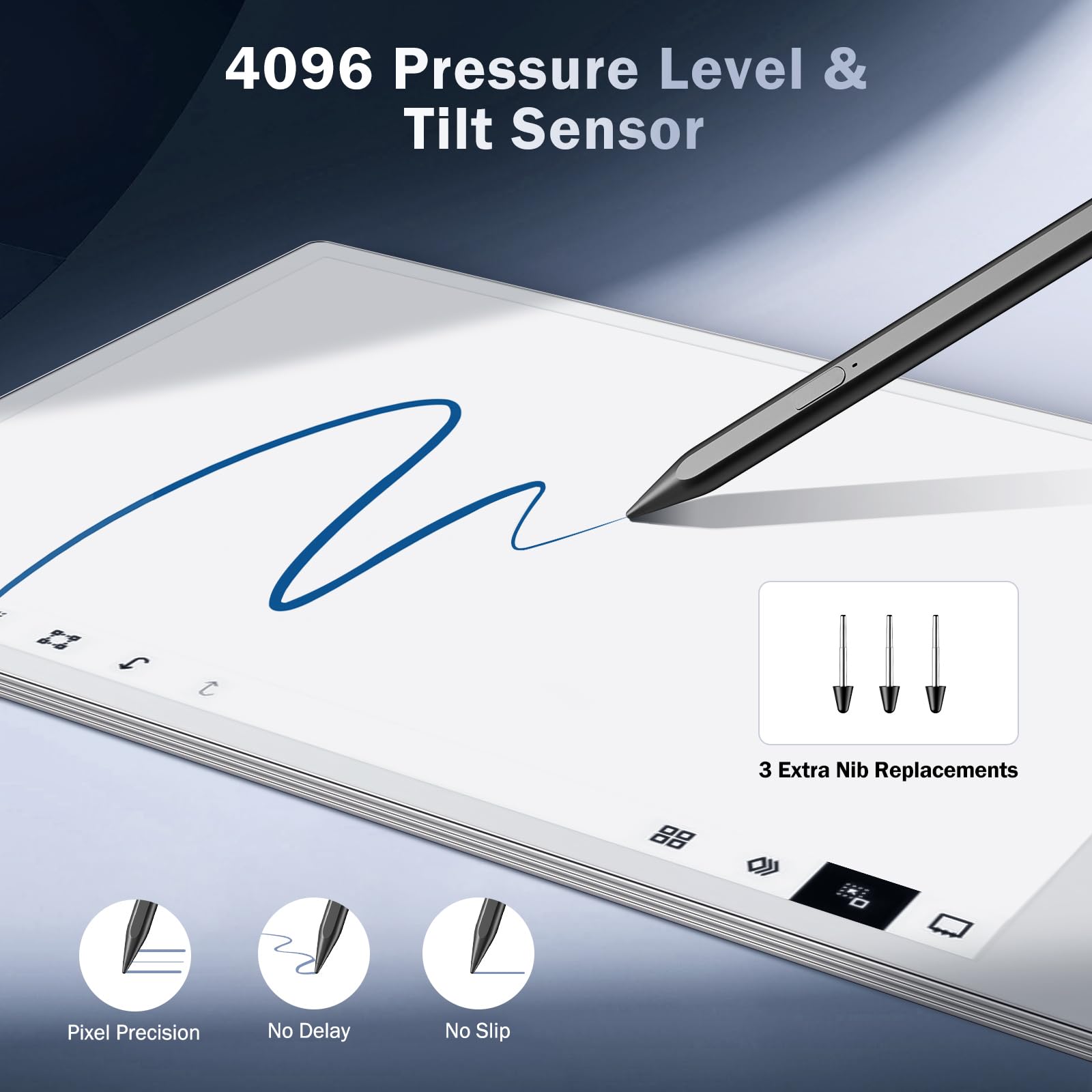 TiMOVO Stift Kompatibel mit Remarkable Paper Pure/Pro/Pro Move, Schwarz | Magnetischer Stylus Stift mit Radiergummi, Digitalstift mit 4096 Druckempfindlichkeit, Handflächenerkennung und Ersatzspitzen