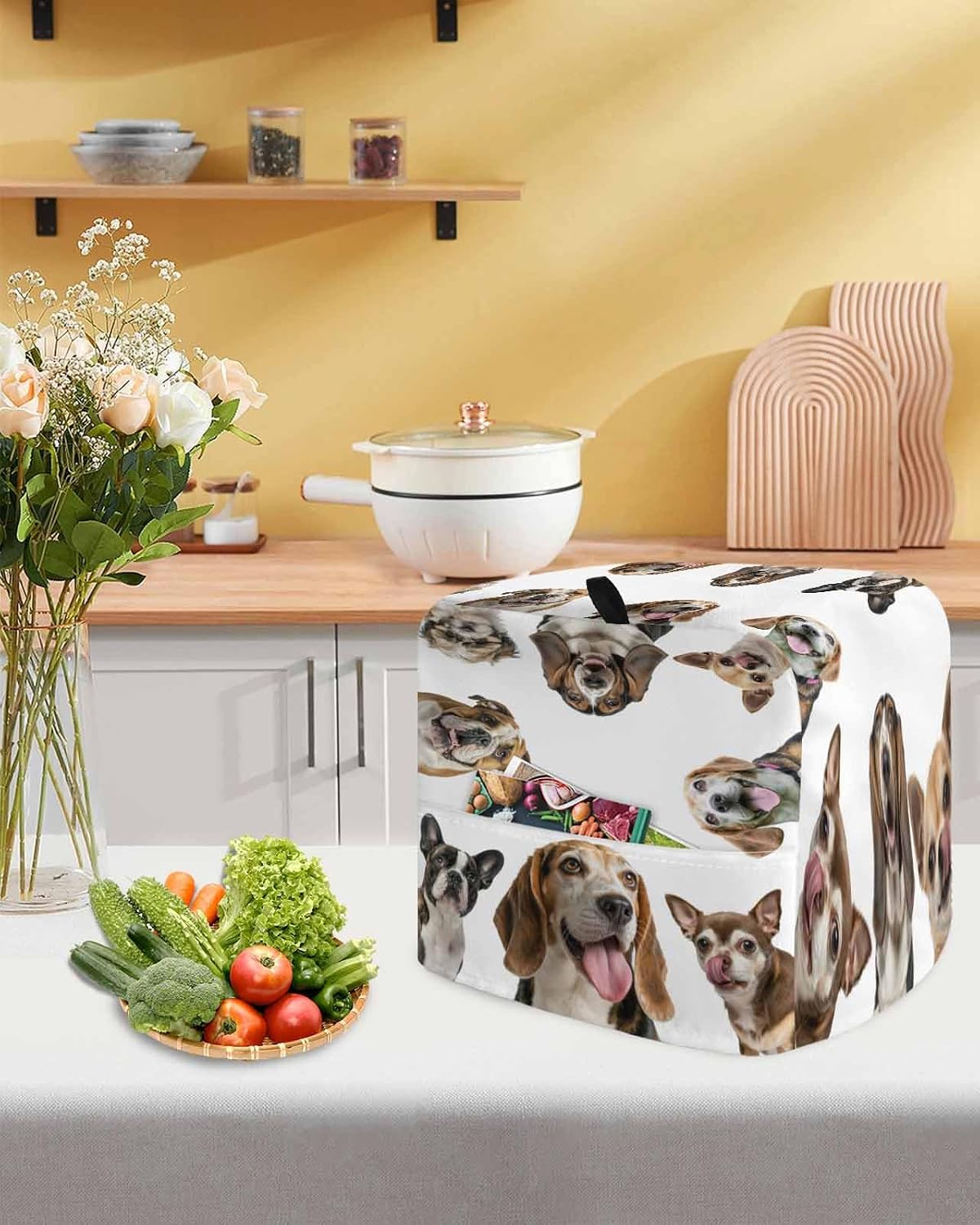 Cute Dogs Stand Mixer Cover with Storage Pocket, Waterproof Kitchen Mixer Covers, Animals Gypsies Bulldog Cattledogs Modern Art Kitchen Appliance Dust Cover Compatible with 4/4.5 Quart Mixers