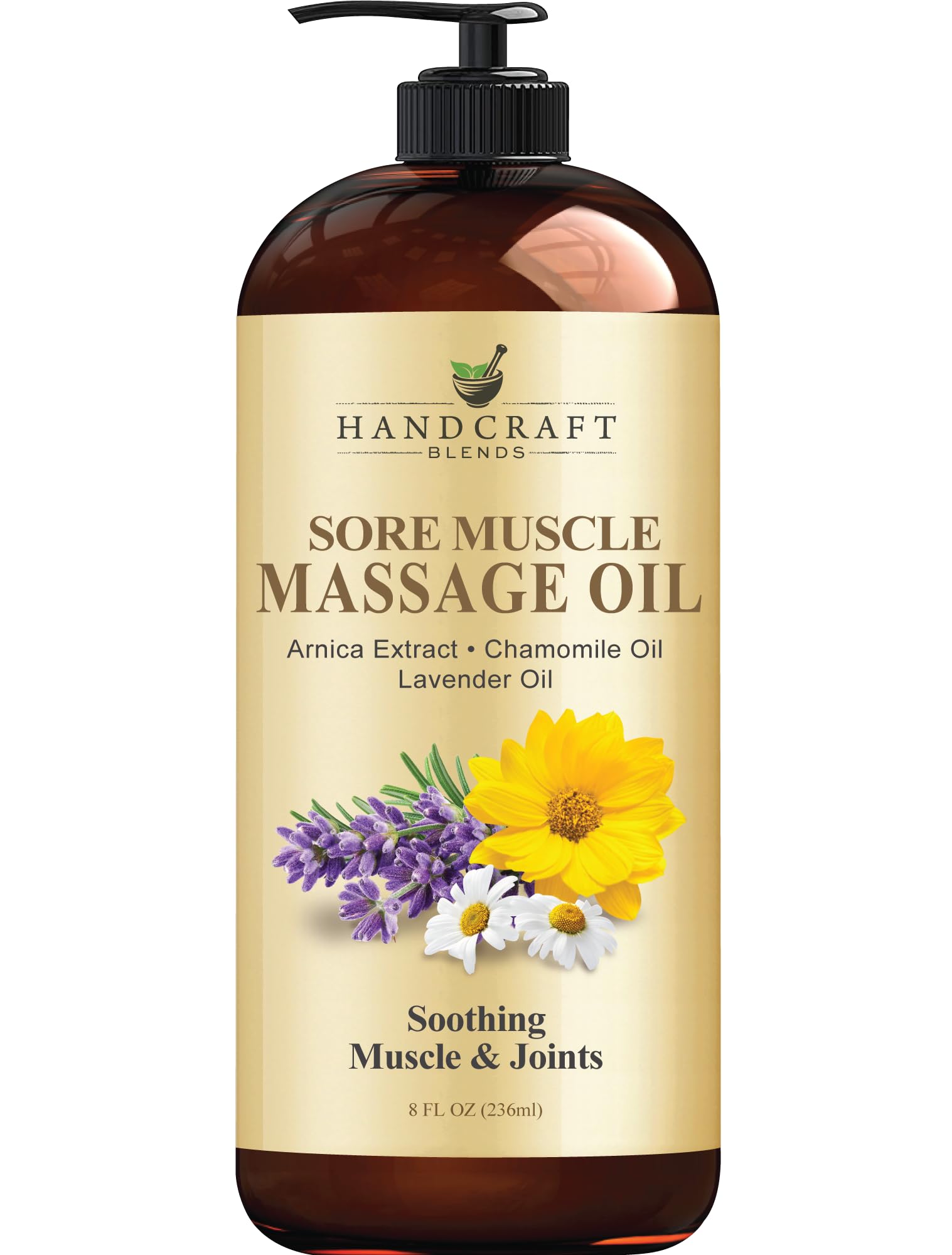 Handcraft Blends Sore Muscle Massage Oil 8 Fl Oz - Moisturizing Body Oil for Massage Therapy - Made with Arnica Extract, Chamomile, Lavender, Peppermint Oils
