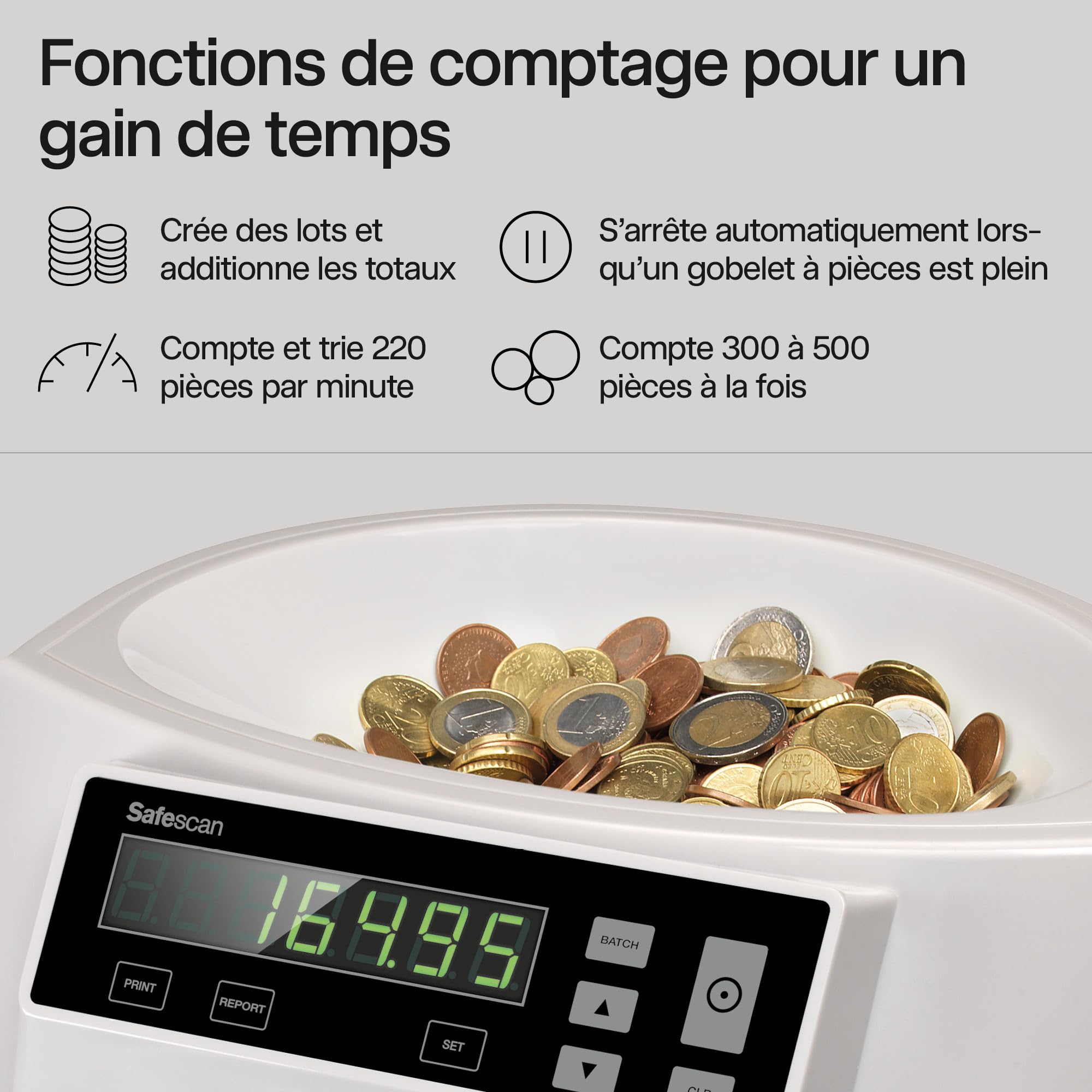 Safescan 1250 Trieuse de monnaie comptage et tri de pièces euros