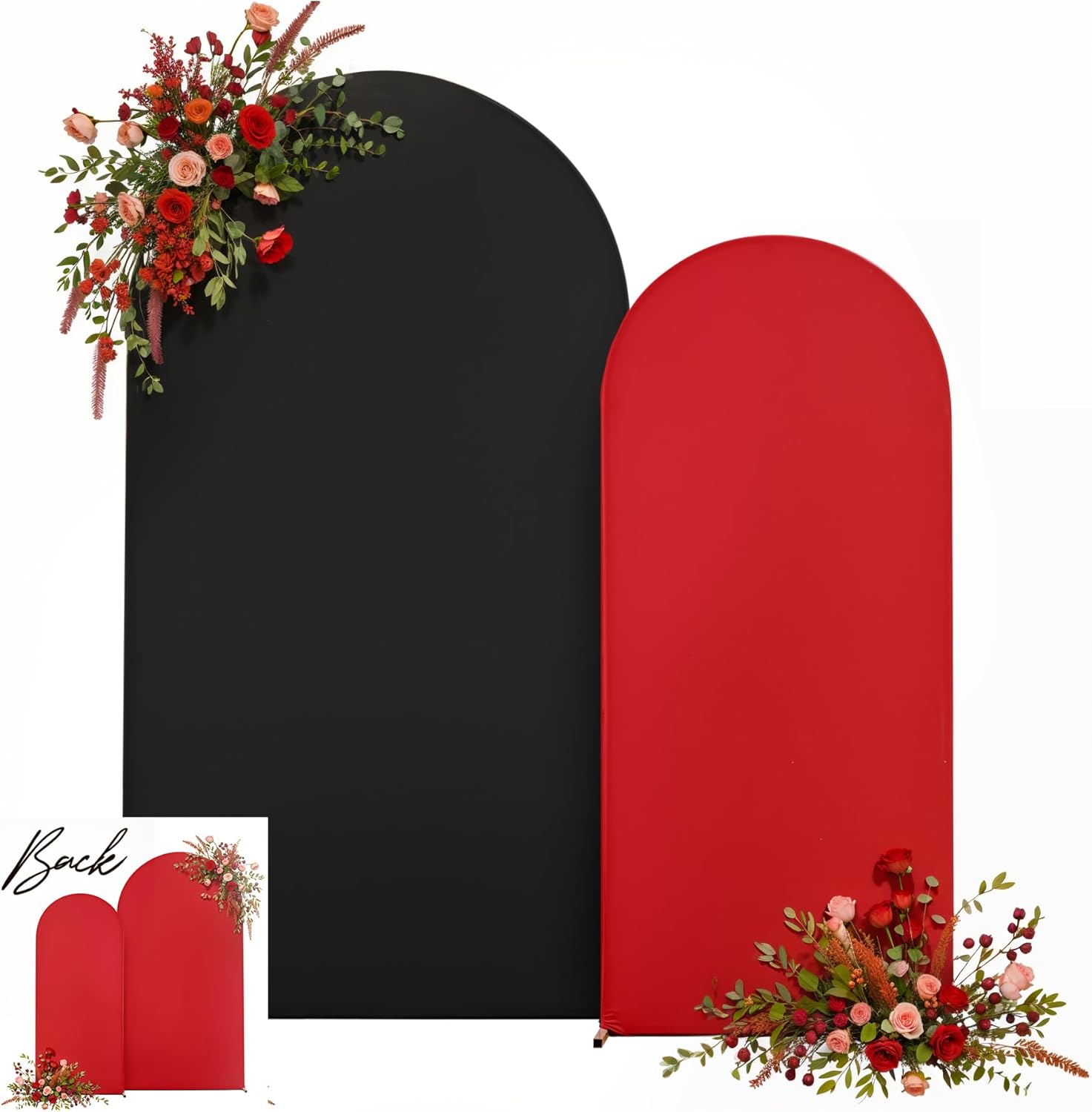 Red Black Arch Backdrop Cover Wedding Arch Covers 7.2 and 6ft Party Arch Backdrop Stand Cover Baby Shower Spandex Birthday Stretchy Photo Arch Covers Set of 2