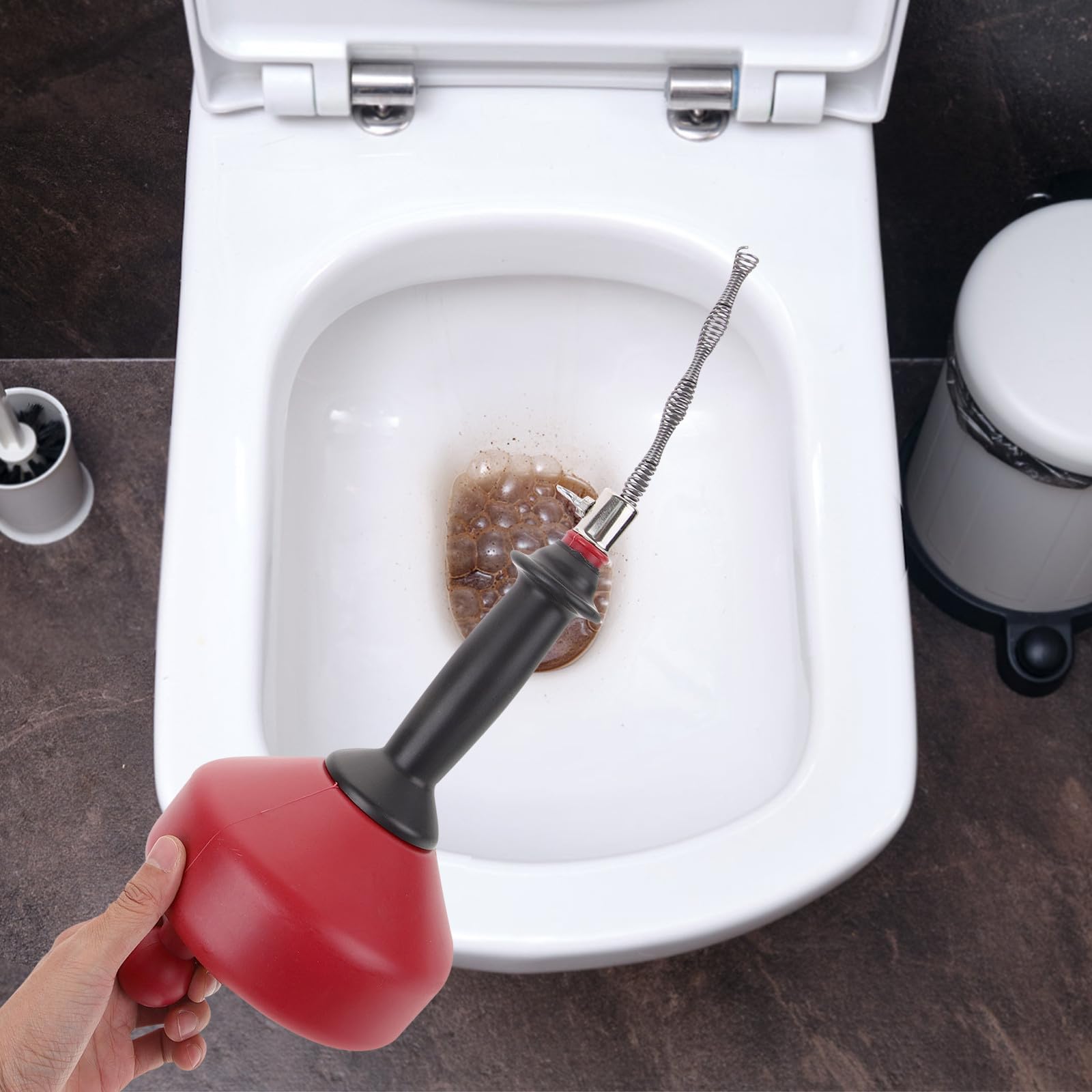 Herramienta Desatascadora de Tuberías Resistente Material PE y Acero al Carbono 72a Rojo para Fregadero para Uso Frecuente en Plomería Doméstica