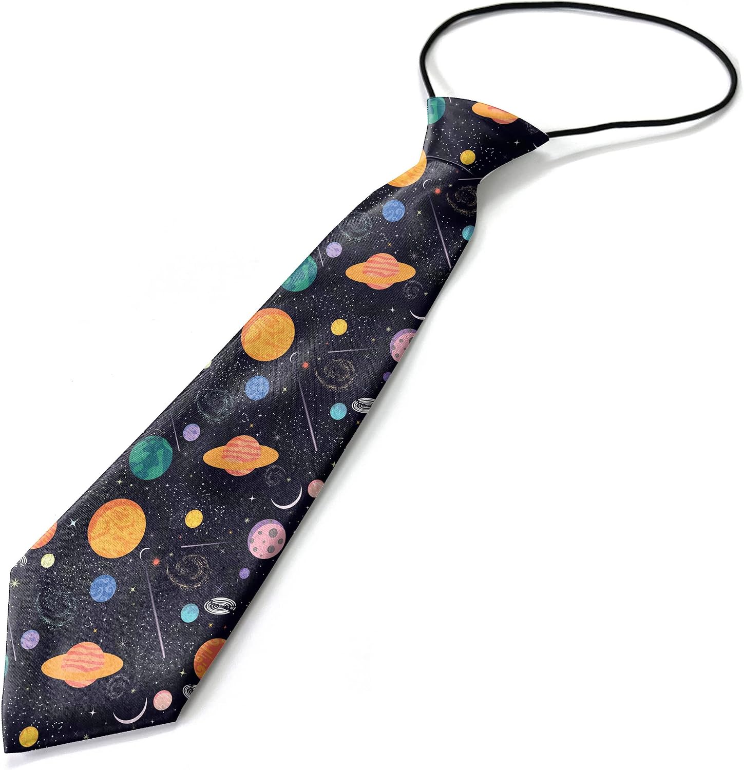 Toddler Size (Space Print) Pre-Tied Adjustable Novelty Necktie, Fashion Conversational Neck Strap Ties for Boys and Children, for Wedding Parties Events