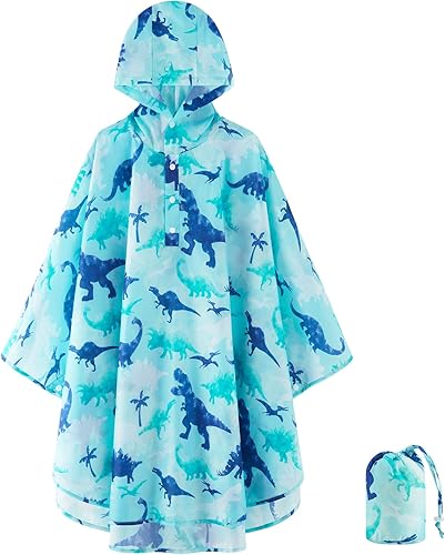 Vista 14 de WAWSAM Poncho de lluvia ligero para niños, impermeable, reutilizable Azul (Space Blue)