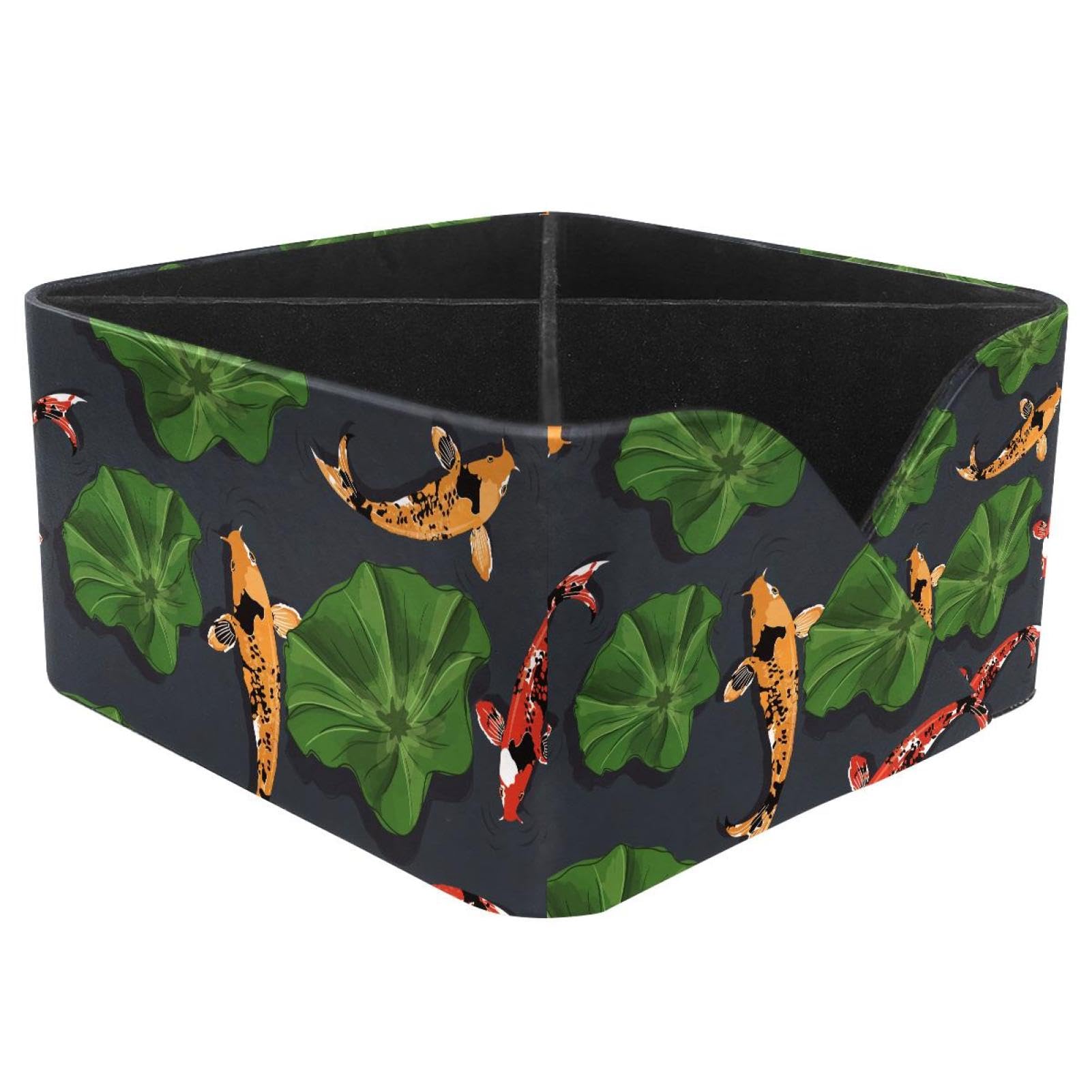 KengjuTesu Fish Koi Lotus Pattern Desktop Organizer Pen Holder, Rectangular Pencil Cup for Office, Study and Makeup Stations