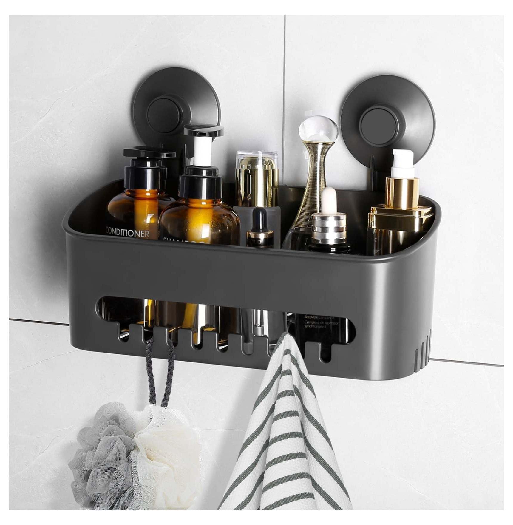 Shower Caddy Suction Cup - 44lbs Max Hold No Drill Bathroom Organizer - Heavy Duty Adhesive Shower Storage