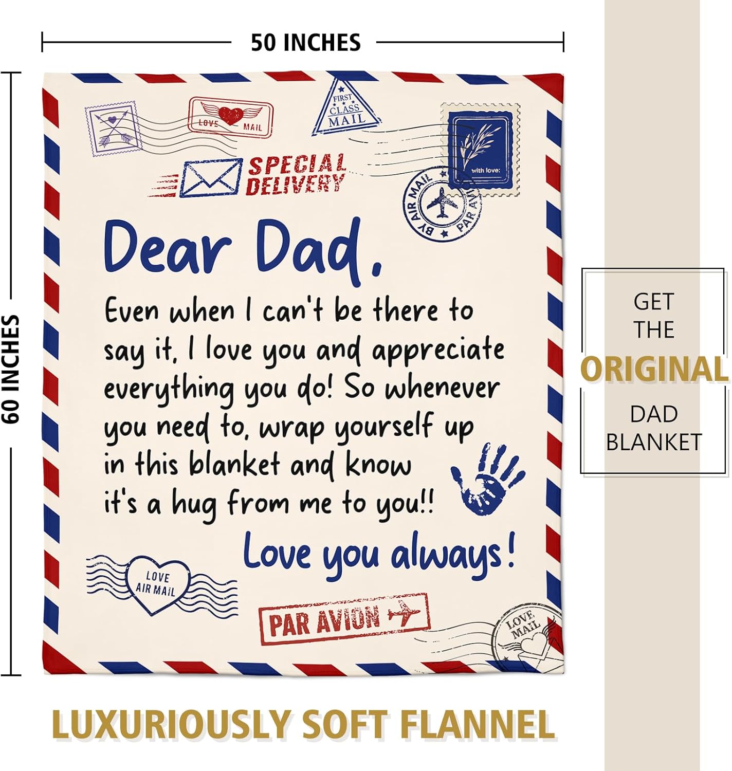 Craftique Gifts for Dad from Daughter Son- Soft Letter Blanket- Dear Dad Christmas Birthday Gifts, Love You Always Blanket Throw for Bed Sofa Napping, 60”×50” - Image 6