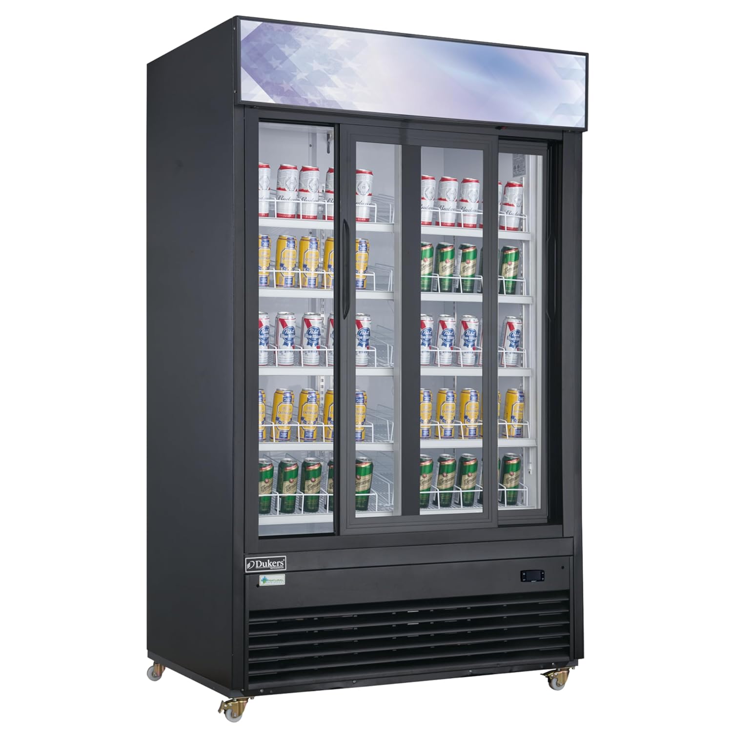 FSE 373-DSM-47SR 54" Two-Section Commercial Merchandiser Refrigerator, Double Glass Doors, Bottom-Mount Compressor, Digital Controls, 33°F-41°F, Adjustable Shelves, LED Lighting, Stainless Steel