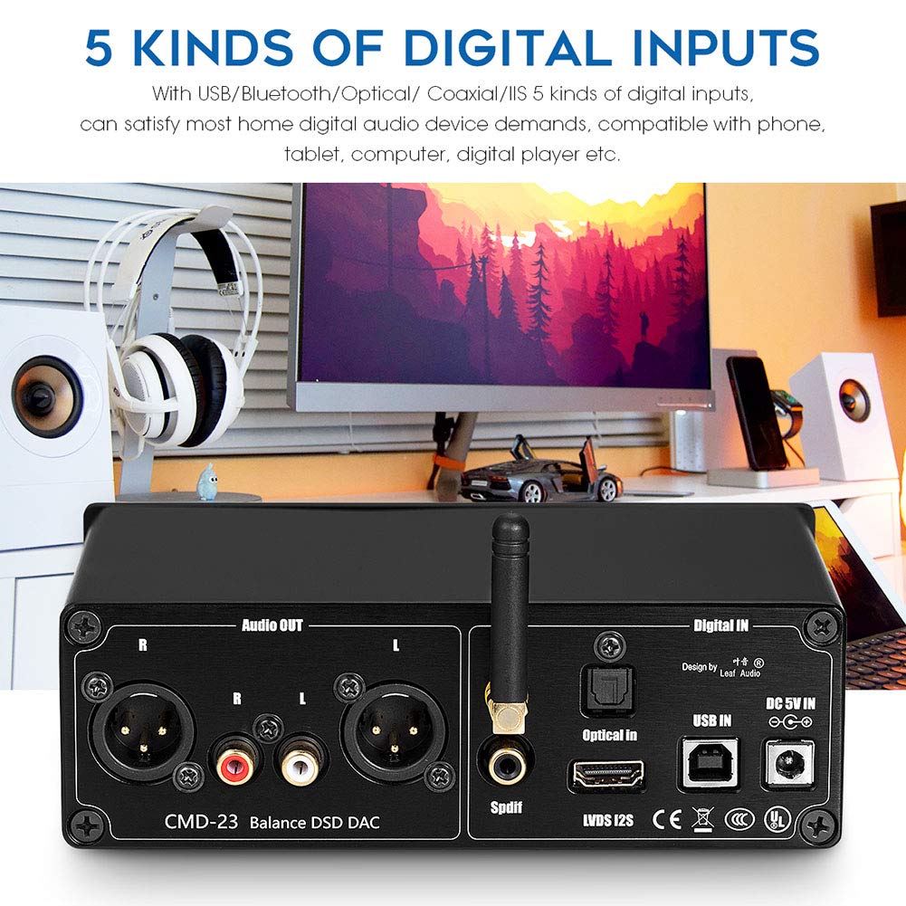 Décodeur Audio, Décodeur Audio DAC C, Récepteur Bluetooth 5.0 SR8675, Sortie RCA/3,5 mm/6,5 mm, Convertisseur numérique-analogique Optique IIS Coaxial TOSLINK USB DAC S/PDIF