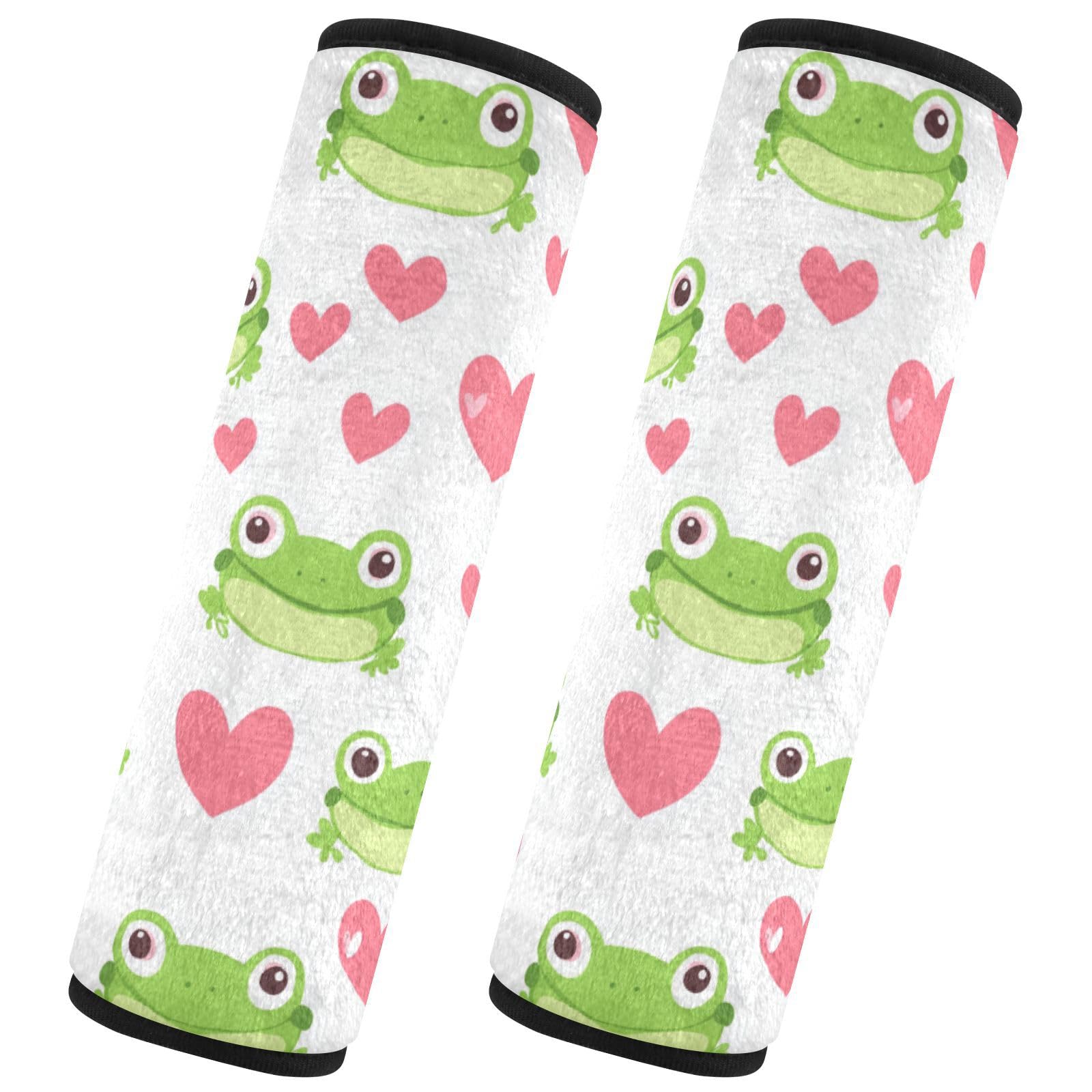 Seat Belt Covers 2 Pack Cute Green Frogs Car Seat Strap Covers Super Soft Heart Car Seat Neck Cover for Boys Girls Adults Babies M