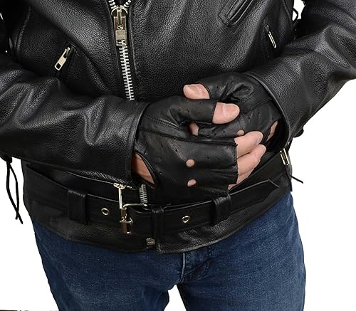 Miniatura 5 de Milwaukee Leather SH195 Open Knuckles - Guantes de piel sin dedos para hombre con palma de gel