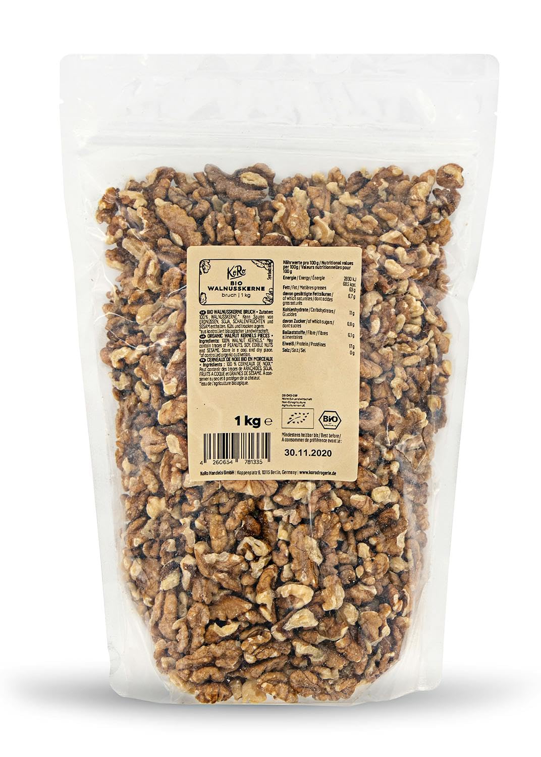 KoRo - Walnusskernbruch 1 kg - Große Stücke - Hoher Ballaststoffgehalt - Ideal zum Backen und Kochen