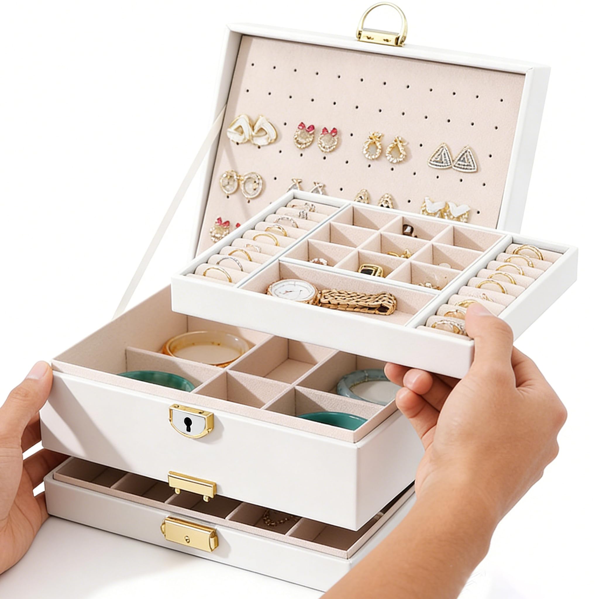 Boîte à bijoux en cuir synthétique avec double serrure sécurisée