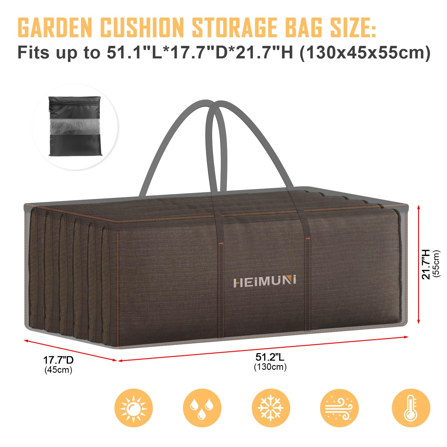 Sac de Rangement pour Coussins de Jardin 420D Oxford | Sac de Rangement pour Sapin de Noël avec Fermeture éclair, Housse de Rangement Coussin Exterieur 130x45x55cm