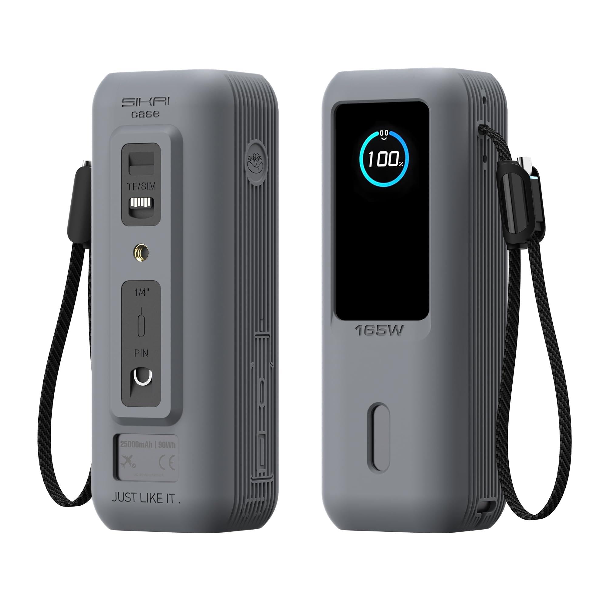 BRIMFORD Silikon-Schutzhülle für Anker 165W (25000mAh) Laptop-Powerbank, mit TF/SIM-Kartensteckplatz und hautfreundlicher Trageschlaufe (Grau)