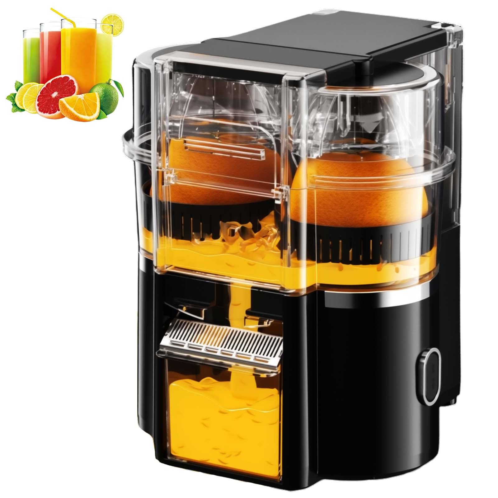 Exprimidor de Naranjas de Doble Cabezal de 59,2 W, Exprimidor Eléctrico de 600 Ml con Cámara de Pulpa de 8 Cuchillas, Rendimiento de Jugo>90%, Exprimidor de 20 Segundos, Exprimidor de Jugo black