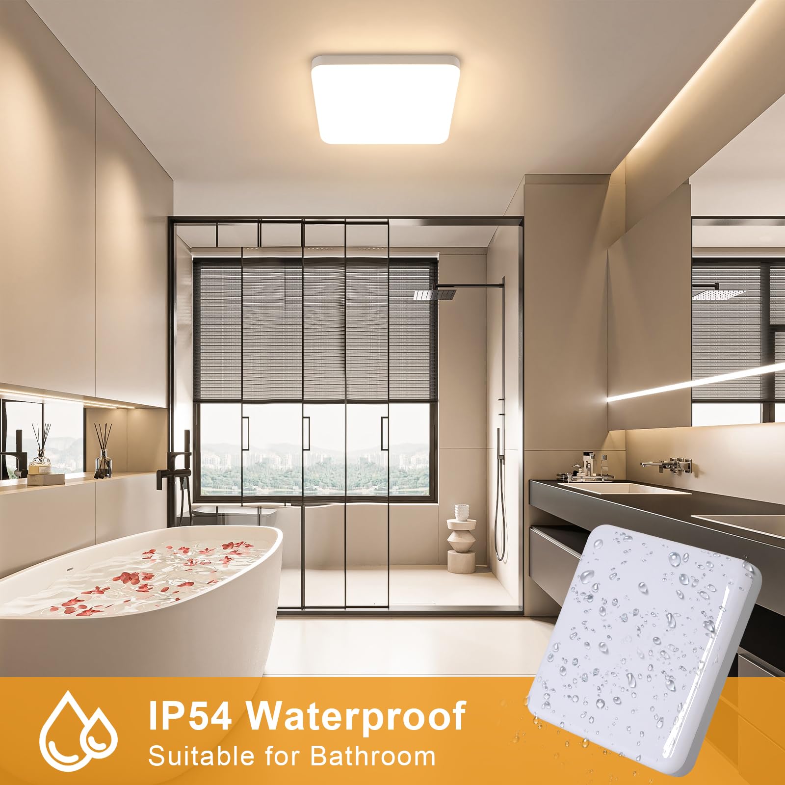 32W Plafon LED Techo, Lamparas de Techo LED Moderna 3600LM, 3000K Luz Cálida IP54 Impermeable, Luz de Techo Para Baño Cocina Pasillo Balcón 25CM