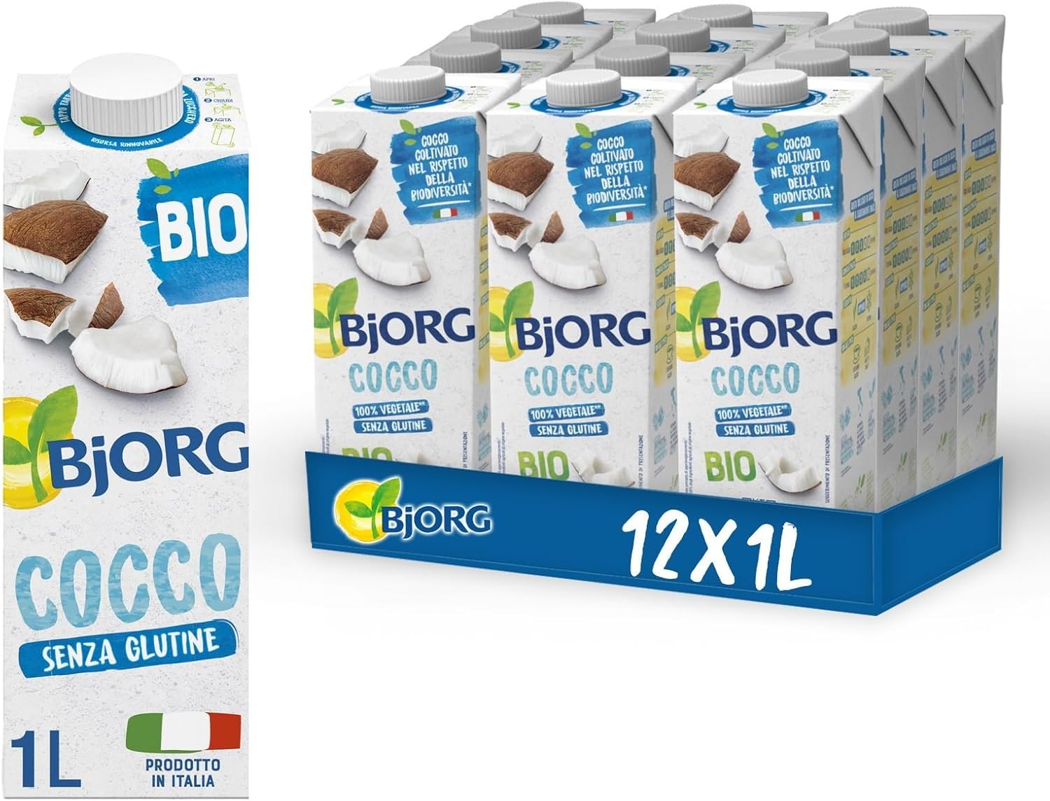 BJORG Bevanda Biologica Latte di Cocco, 100% Ingredienti Vegetale, Ottimale per Ricette Dolci, Senza Glutine, Vegan, Prodotto in Italia, 12 x 1L