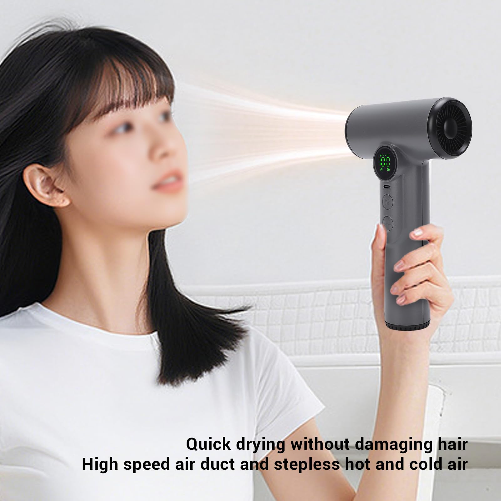LICAEVEY Secador de Pelo Inalámbrico, Secador de Pelo Recargable por USB, 200 W, 15600 MAh, Viento Frío y Caliente, de Portátil de Viaje para Dormitorio, Camping, Estilo Al