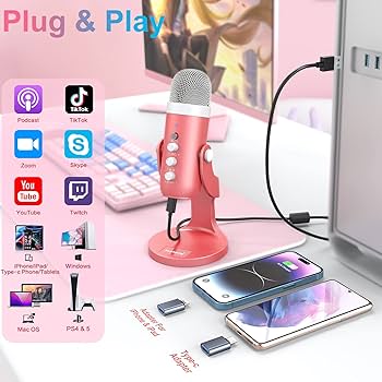 Amazon.com: ZealSound Gaming USB Pink Microphone with Quick