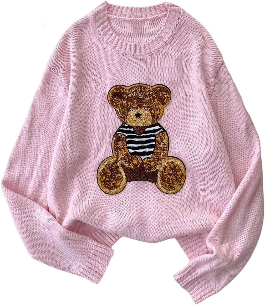 BEAUDRM Girl's Teddy Bear Sweater Cute Graphic Sweaters Fall Lightweight Long Sleeve Crewneck Knit Tops