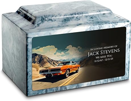 GetUrns Legacy Adult Mackenzie Cultured Marble Cremation Urn for Human Ashes I Sky Blue Classic Car Urns for Male and Female I 210lbs