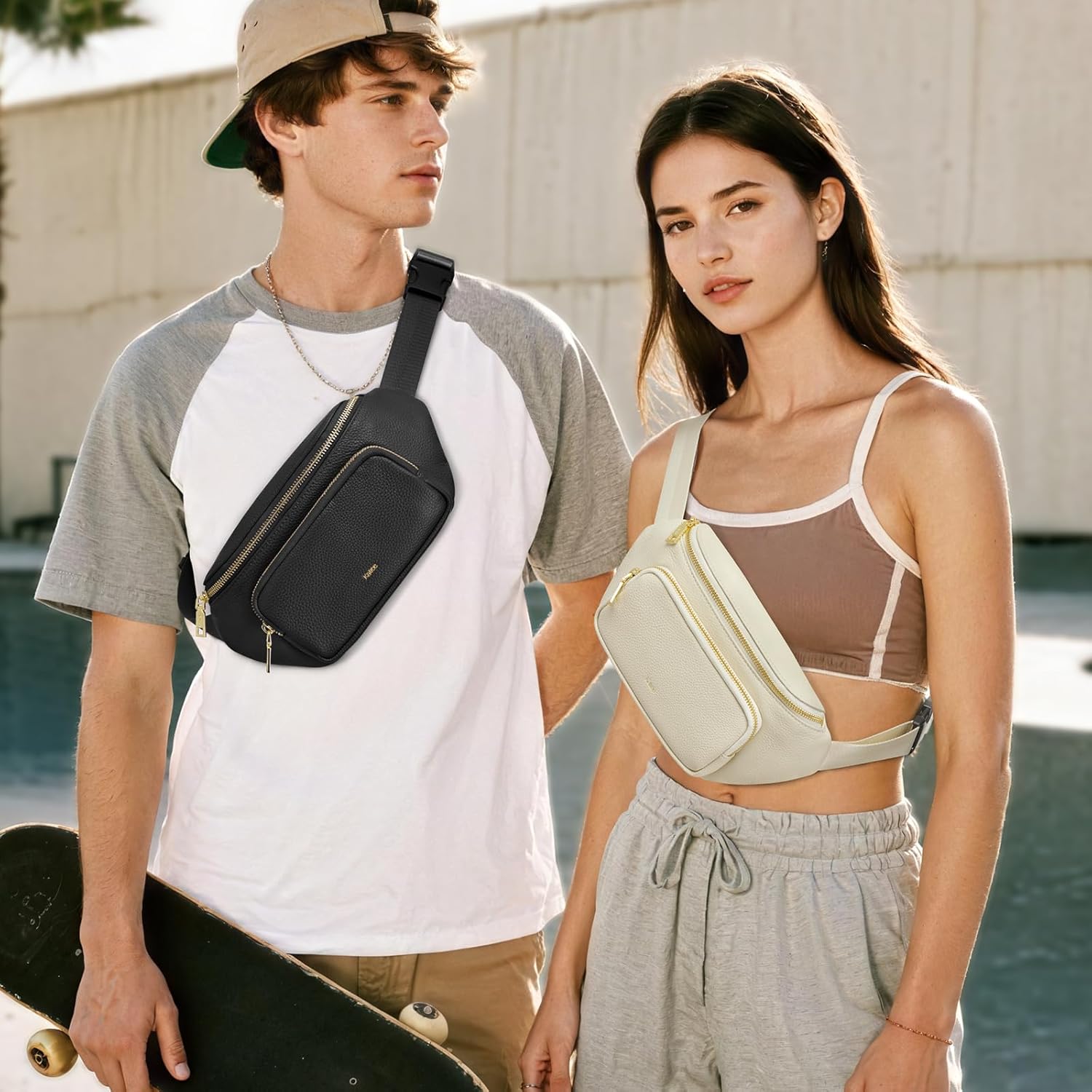 Kattee Fanny Packs for Women, Leather Crossbody Bags for Women Trendy, Small Belt Bag,Fashion Waist Packs with RFID Blocking, Beige - Image 2