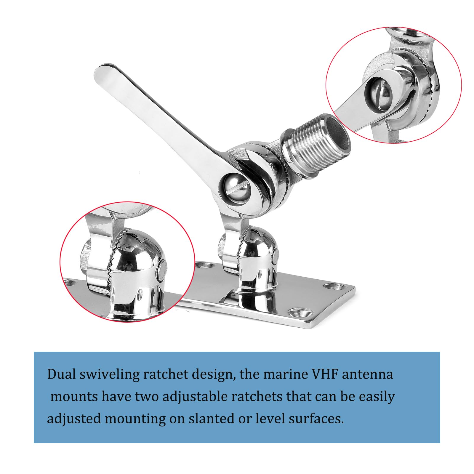 Supporto per antenna VHF, base regolabile VHF per barca, in acciaio inox 316, resistente, include accessori di installazione viti