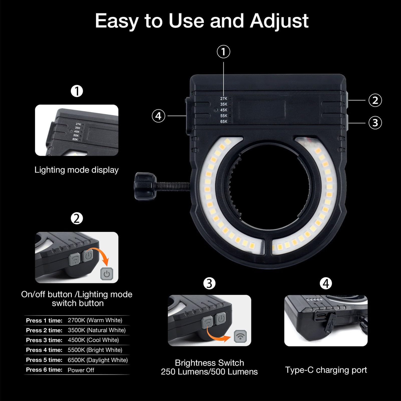 Bewinner Luz LED para Pistola de Pintura para Pulverizadores de Pintura, Iluminación Recargable de 500 LM, 250 LM, Alto CRI, 2700 K 6500 K Ajustable, Montaje Rápido para Boquillas de