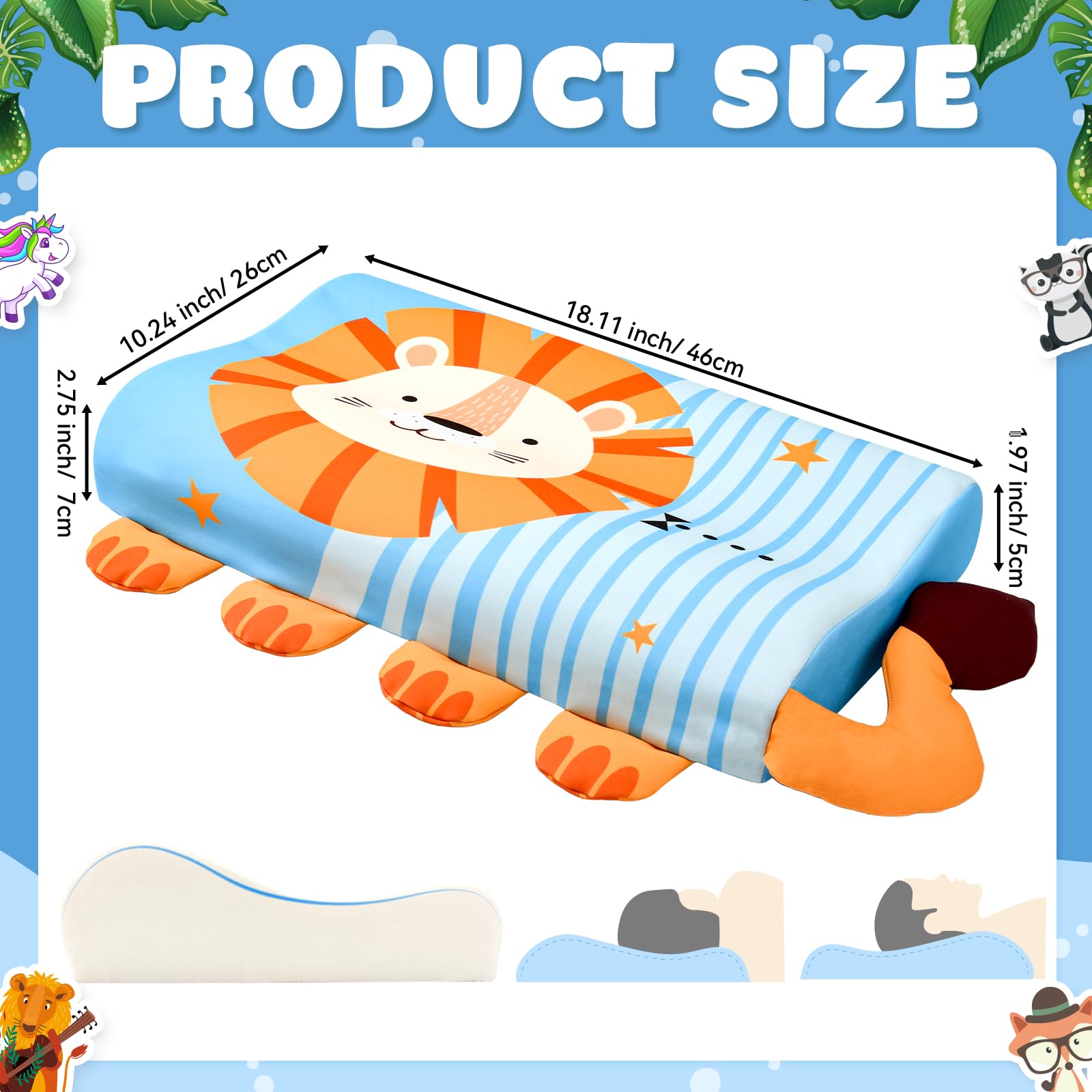 YAOZUP Cuscino Memory Foam Bambini,Cuscino Culla,Cuscino per Bambini con Federa,Ipoallergenico,Anti Acari,Cuscino per Bambini per Sonnellini per Ragazzi e Ragazze (3-10 Anni) (Leone)