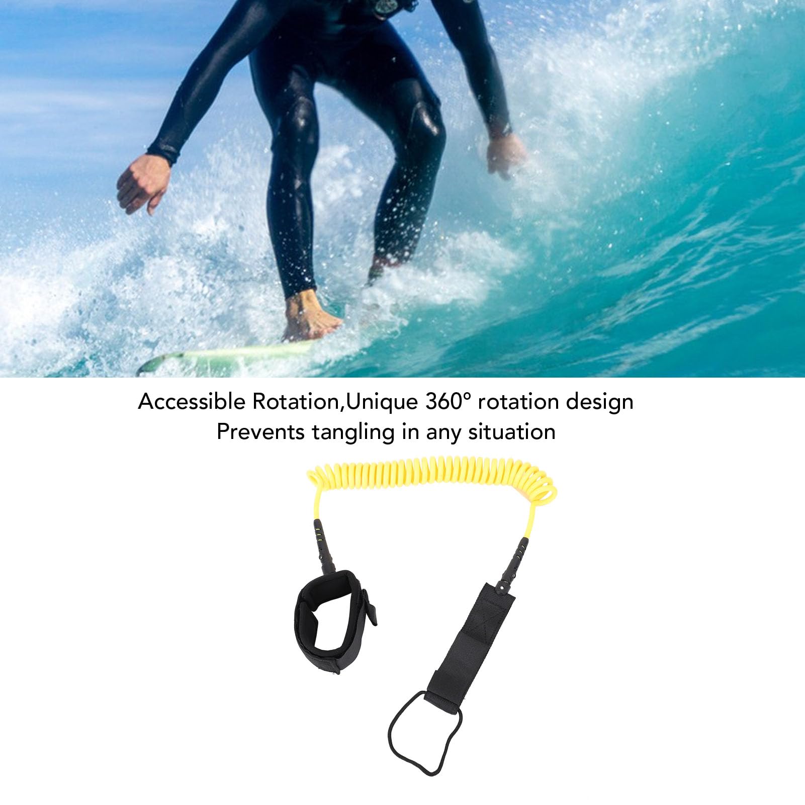 9.8ft Surf Leash Spiral 7mm Thickness TPU Coiled Paddle Board Leash Paddleboard Rope for Surfing and Paddleboarding (Yellow)