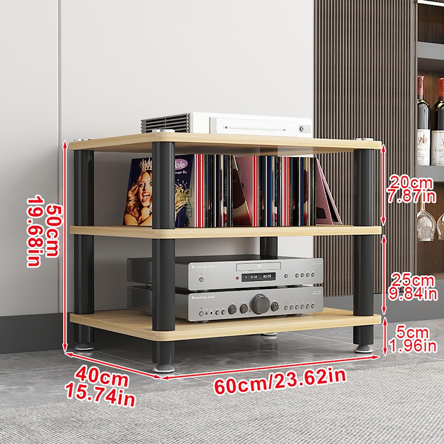 Generico Supporto Portatile per Supporti multimediali - Ripiano per Videogiochi e Rack Audio - Supporto AV salvaspazio per proiettore, Lettore Dvd, Console di Gioco - Facile da Montare - Nero (60x40x