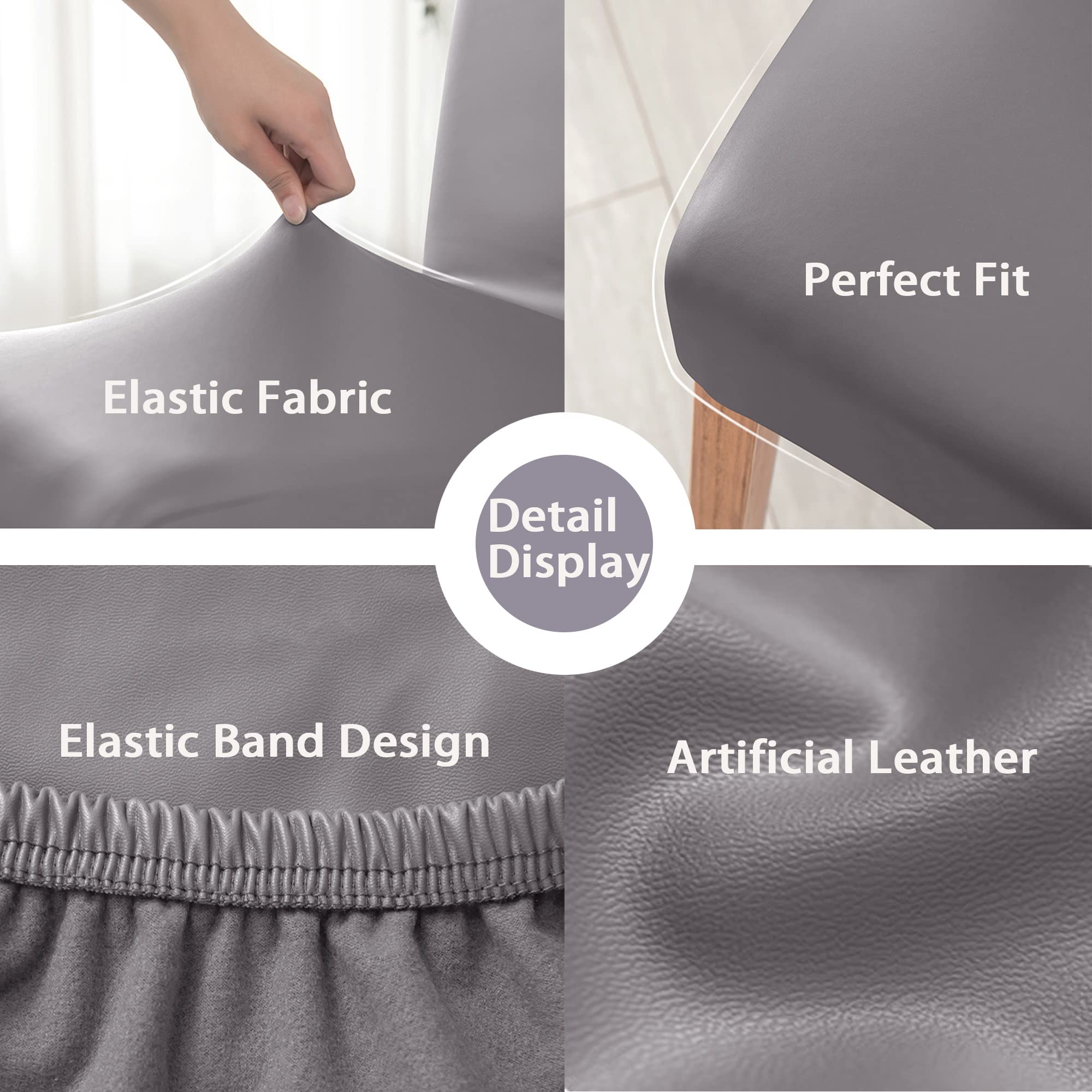 Set di 4 coprisedie in pelle sintetica elasticizzata, protezione impermeabile e oleorepellente, universali, per sala da pranzo, cucina, hotel, banchetti, grigio chiaro